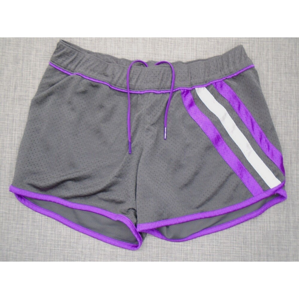Adidas Shorts Women's Small Grey Purple Stripe Running Workout Short Hot Pants